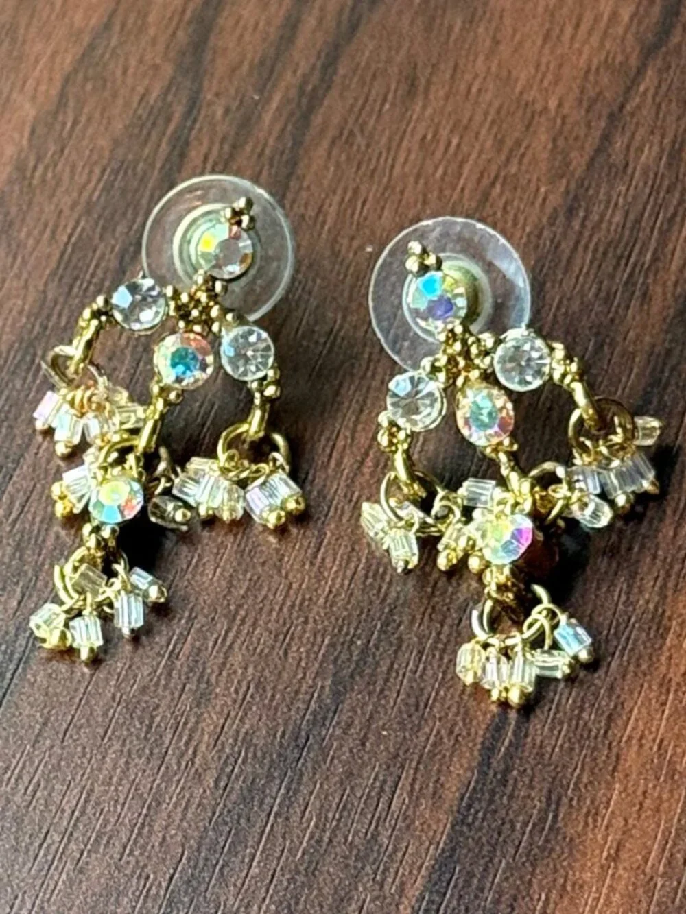 Y2K Fantasy Chandelier Earrings in Goldtone and Crystal Rhinestones